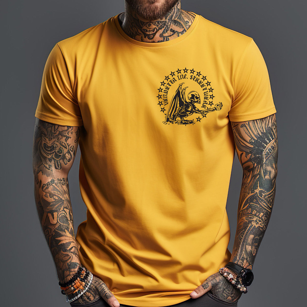Vendetta Inc.. Shirt Pray Skull gelb VD-1288