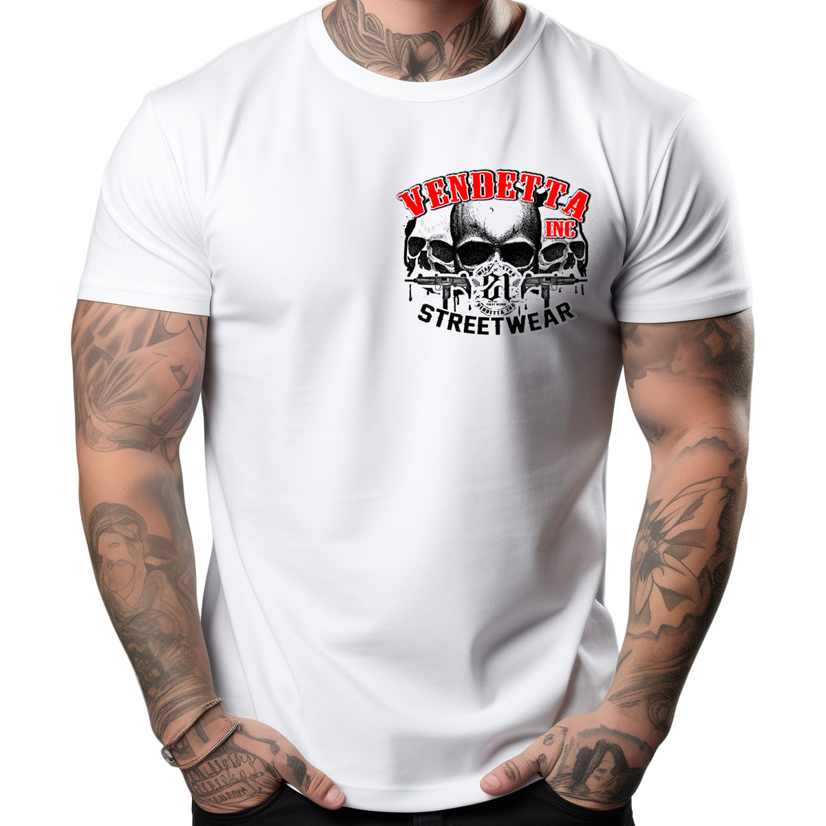 Vendetta Inc. Shirt weiß threes Skull VD-1357