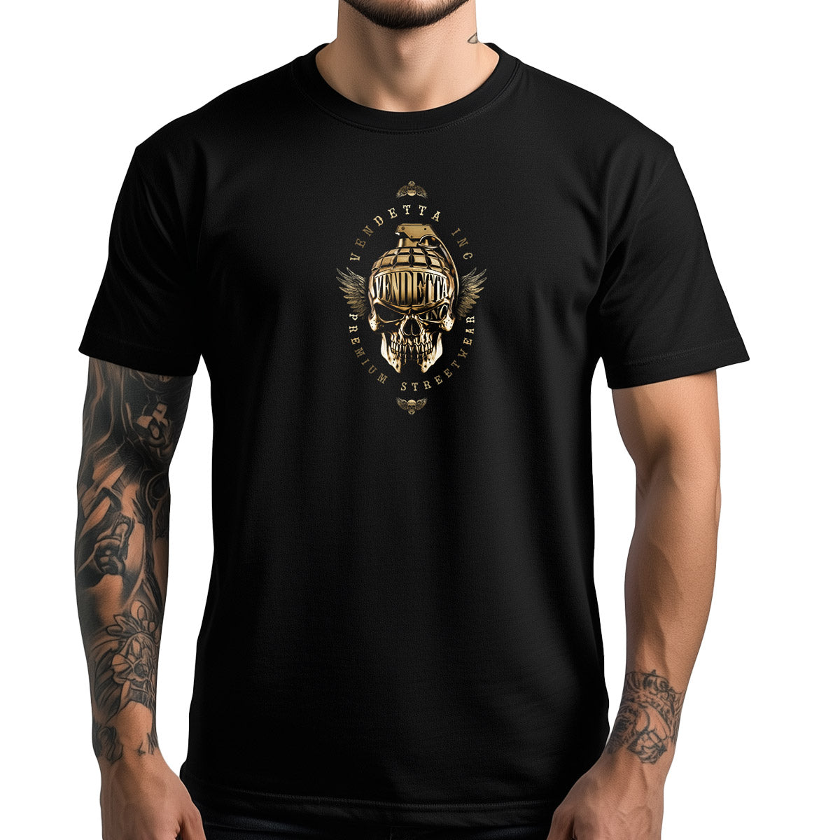 Vendetta Inc. Shirt Gold Skull schwarz