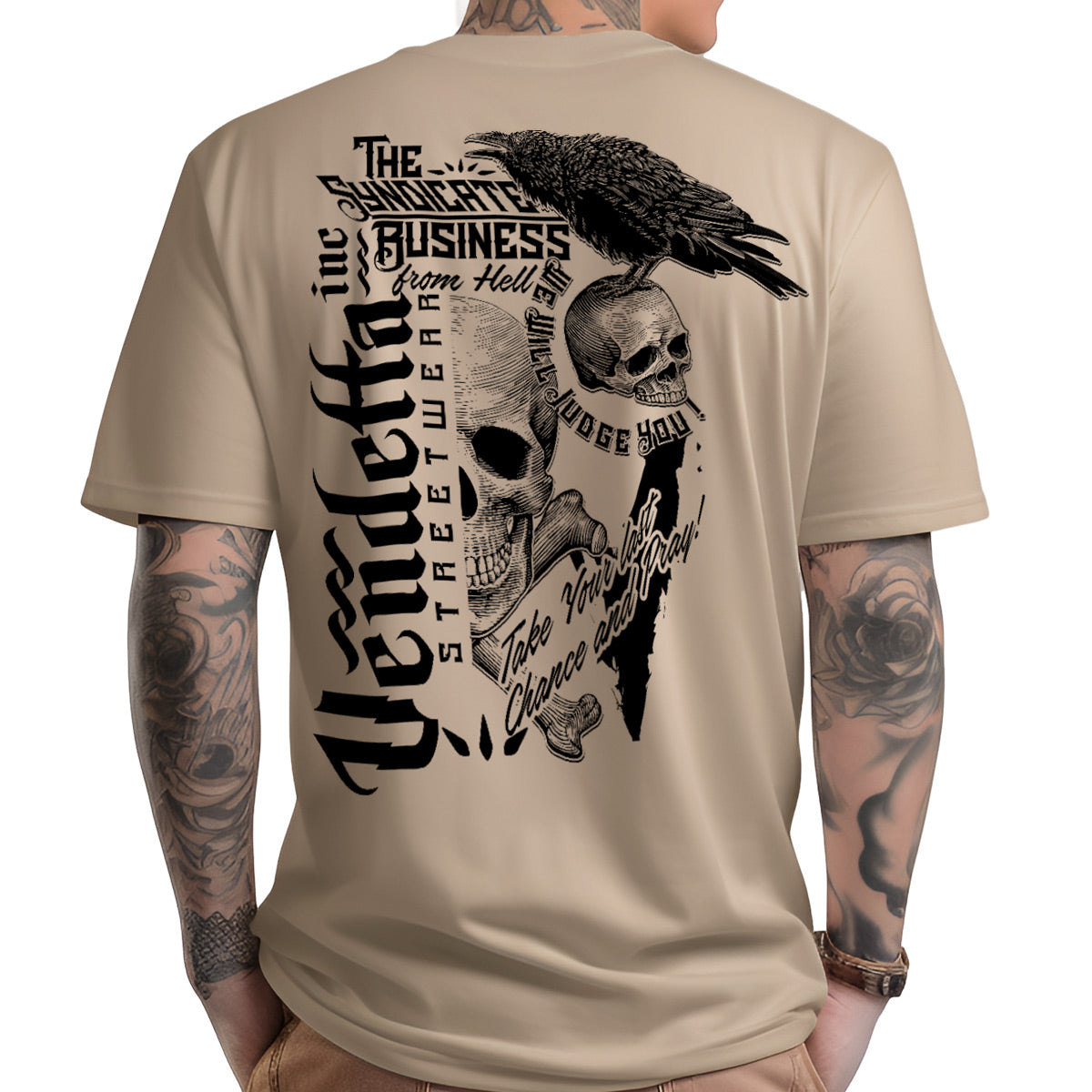 Vendetta Inc. Shirt Skull &amp; Crow sand VD-1339