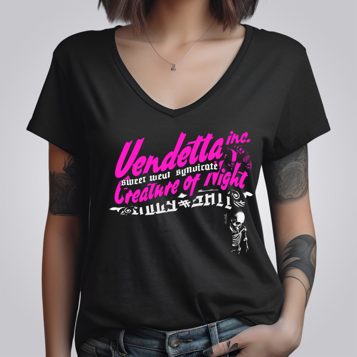 Vendetta Inc. Shirt V-Ausschnitt Sweet schwarz