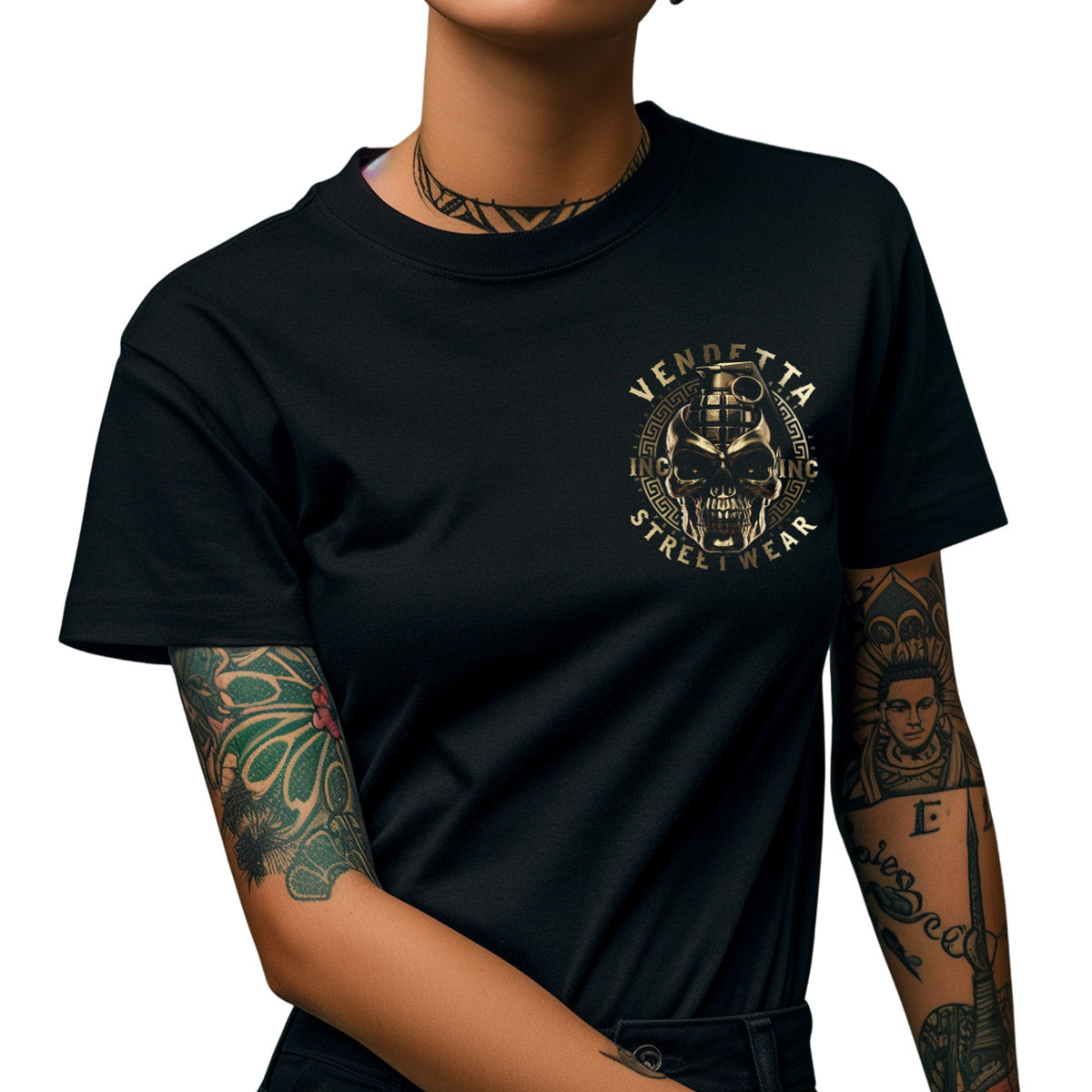 Vendetta Inc. Frauen Shirt Skull Combat schwarz VD-0039