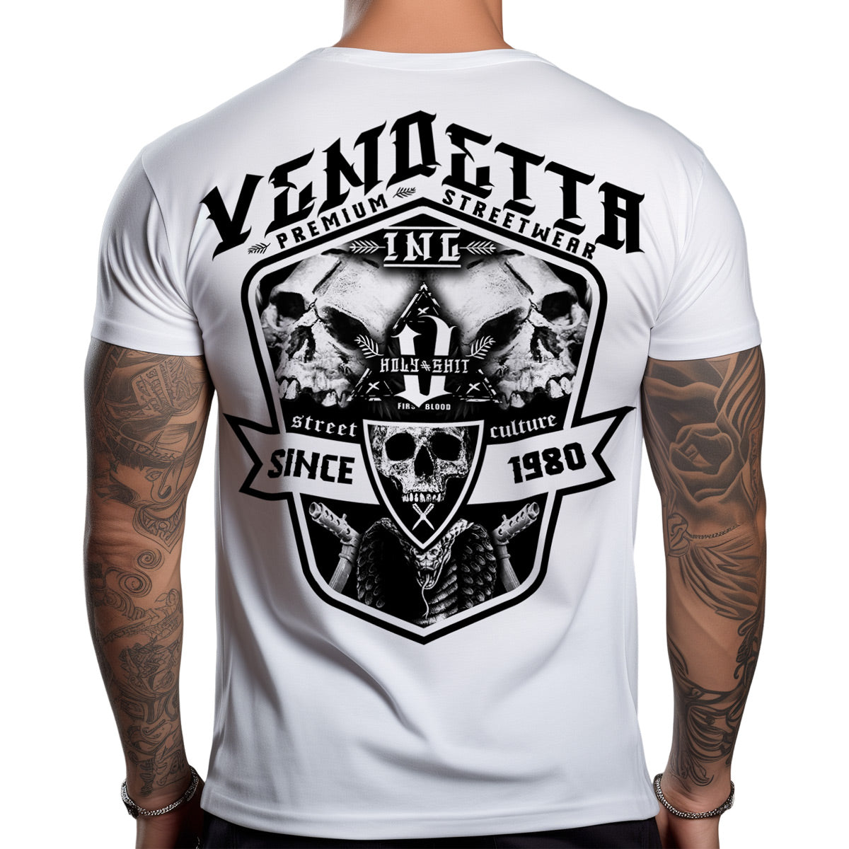 Vendetta Inc. Shirt weiß Twin Skulls VD-1384