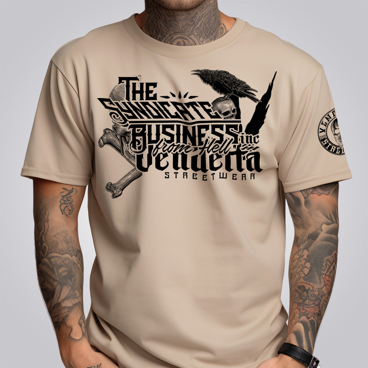 Vendetta Inc. Shirt Skull &amp; Crow sand VD-1339