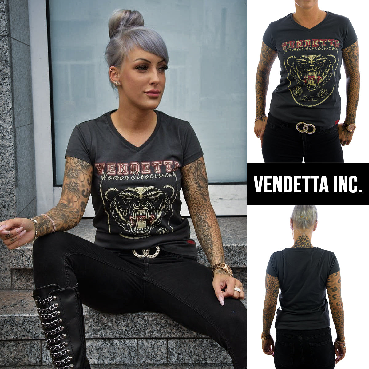 Vendetta Inc. Damen Shirt Real Bear grau 0020